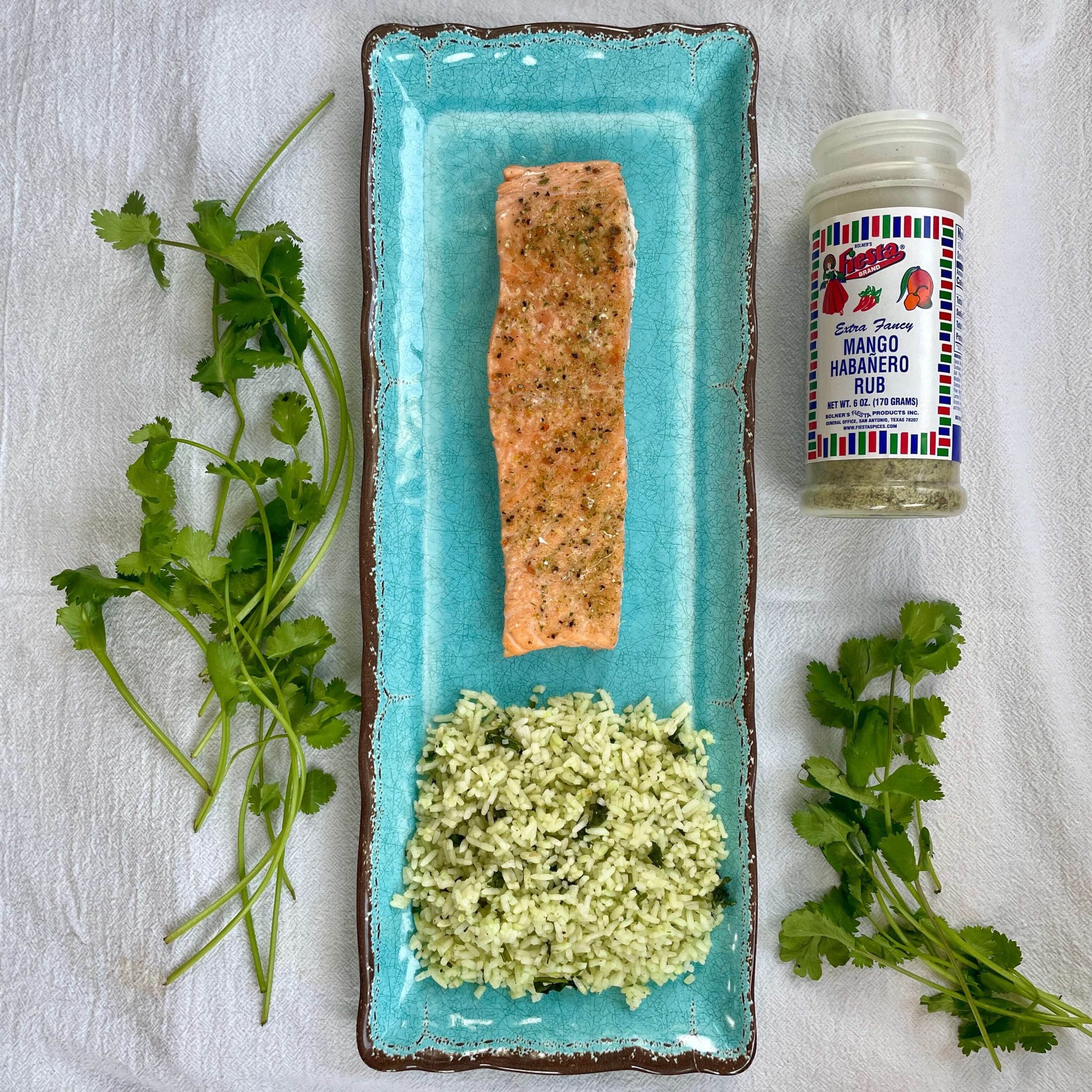 Mango Habanero Salmon with Cilantro Lime Pepper Rice