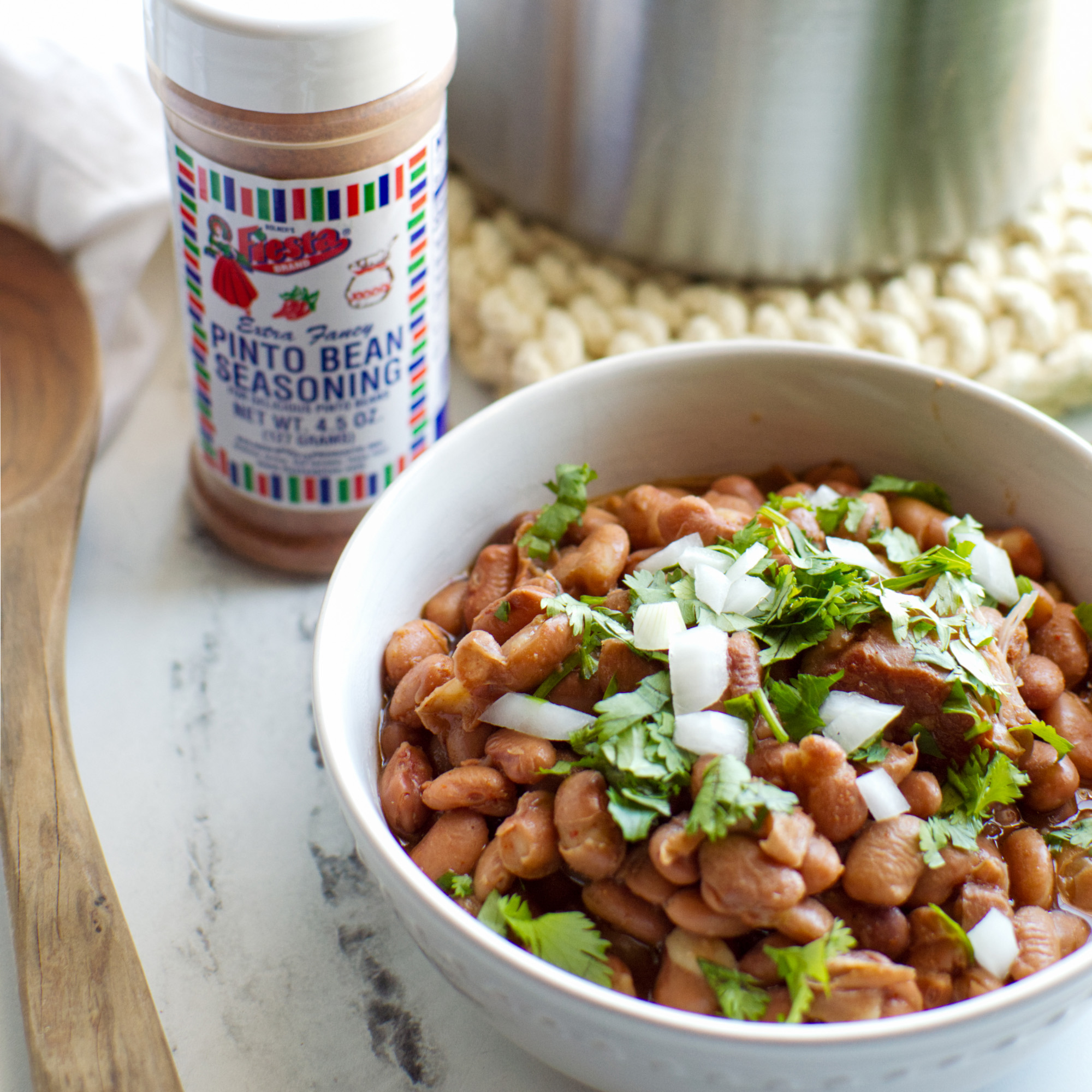 Pinto Beans plated with garnishes