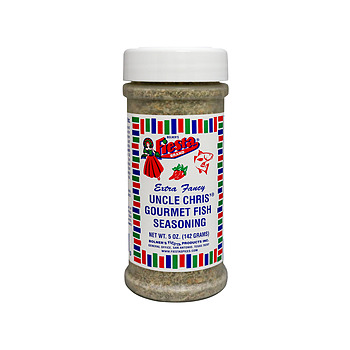Product image of Uncle Chris Gourmet Fish Seasoning in medium size jar