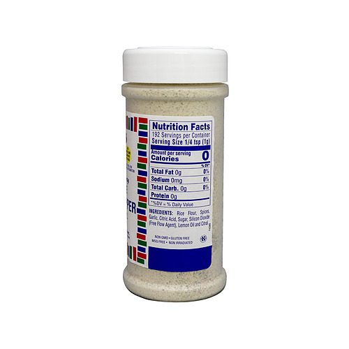 Medium size jar of Lemon Pepper Salt Free 6 ounces side of jar