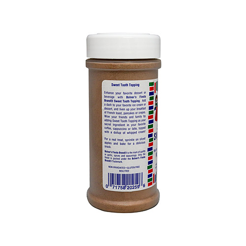medium size jar of Sweet Tooth Topping side of jar showing recipe