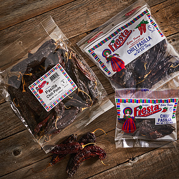 Chili Pods Pasilla collection three different size cellophane bags