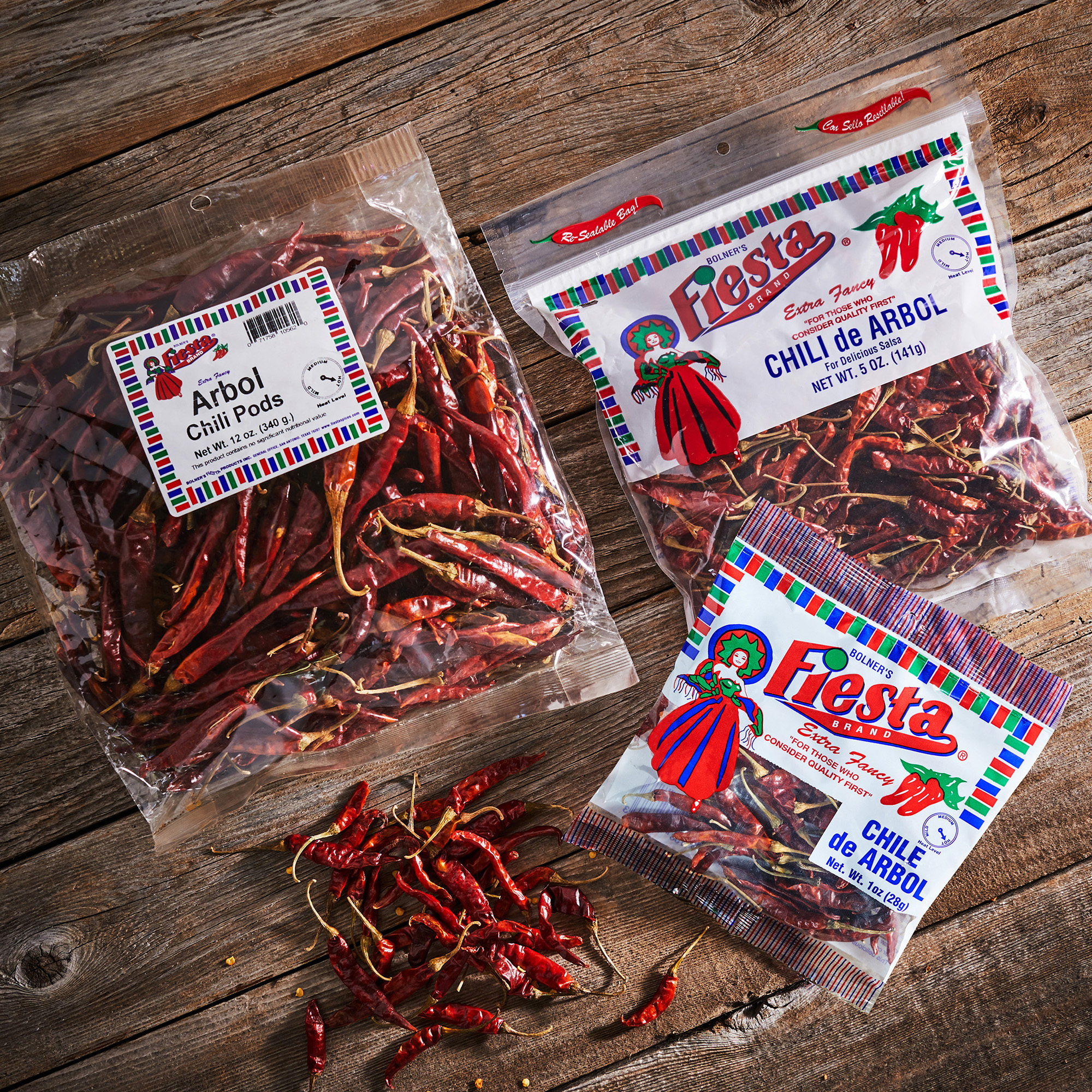 Chili de Arbol collection Chili de Arbol collection three different sizes in cellophane bags
